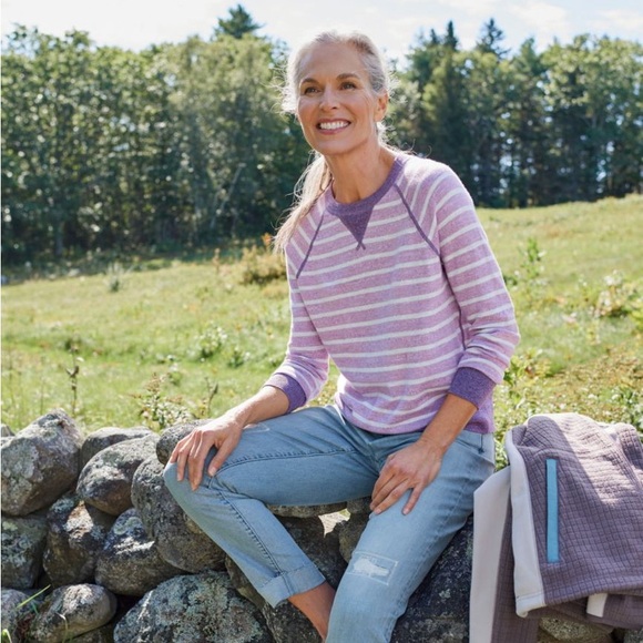 L.L. Bean Sweaters - 🌸L.L. Bean Lilac and White Striped Organic Cotton Slub Sweater. Like New.